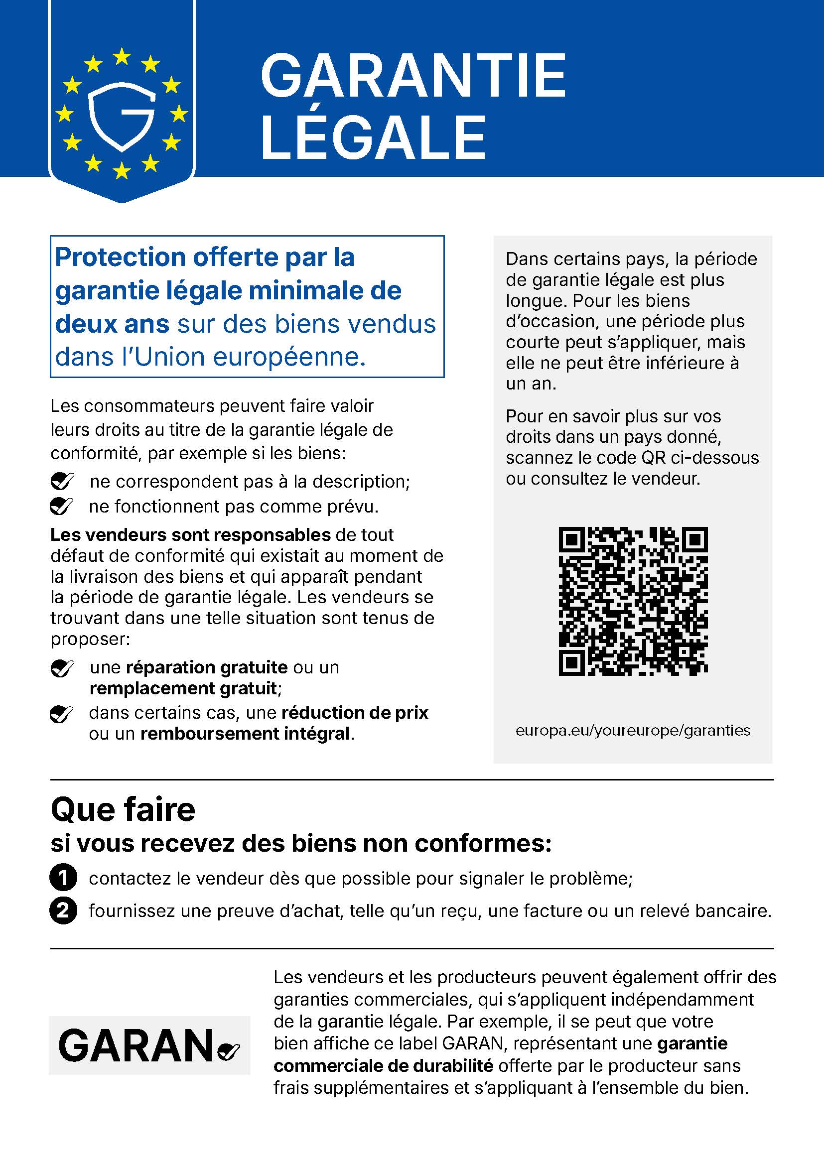 Avis européen harmonisé sur la garantie légale de conformité