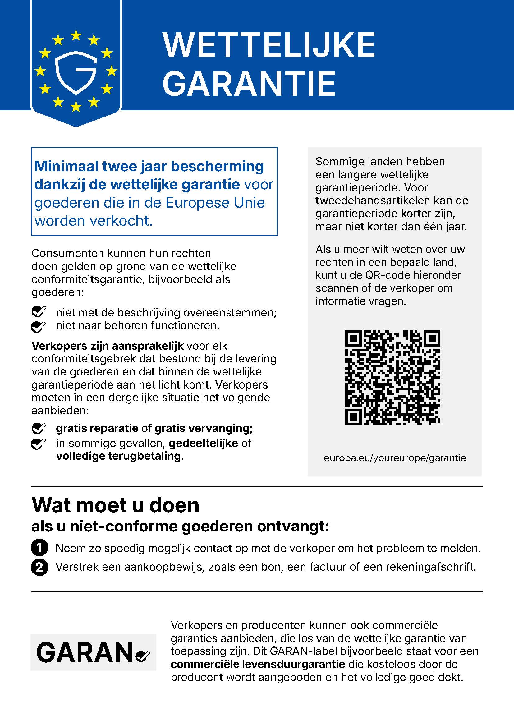 Geharmoniseerde EU-kennisgeving over de wettelijke garantie